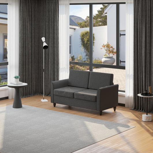 Divano 2 Posti 141x65x78 cm Imbottito con Rivestimento in Lino Grigio Scuro