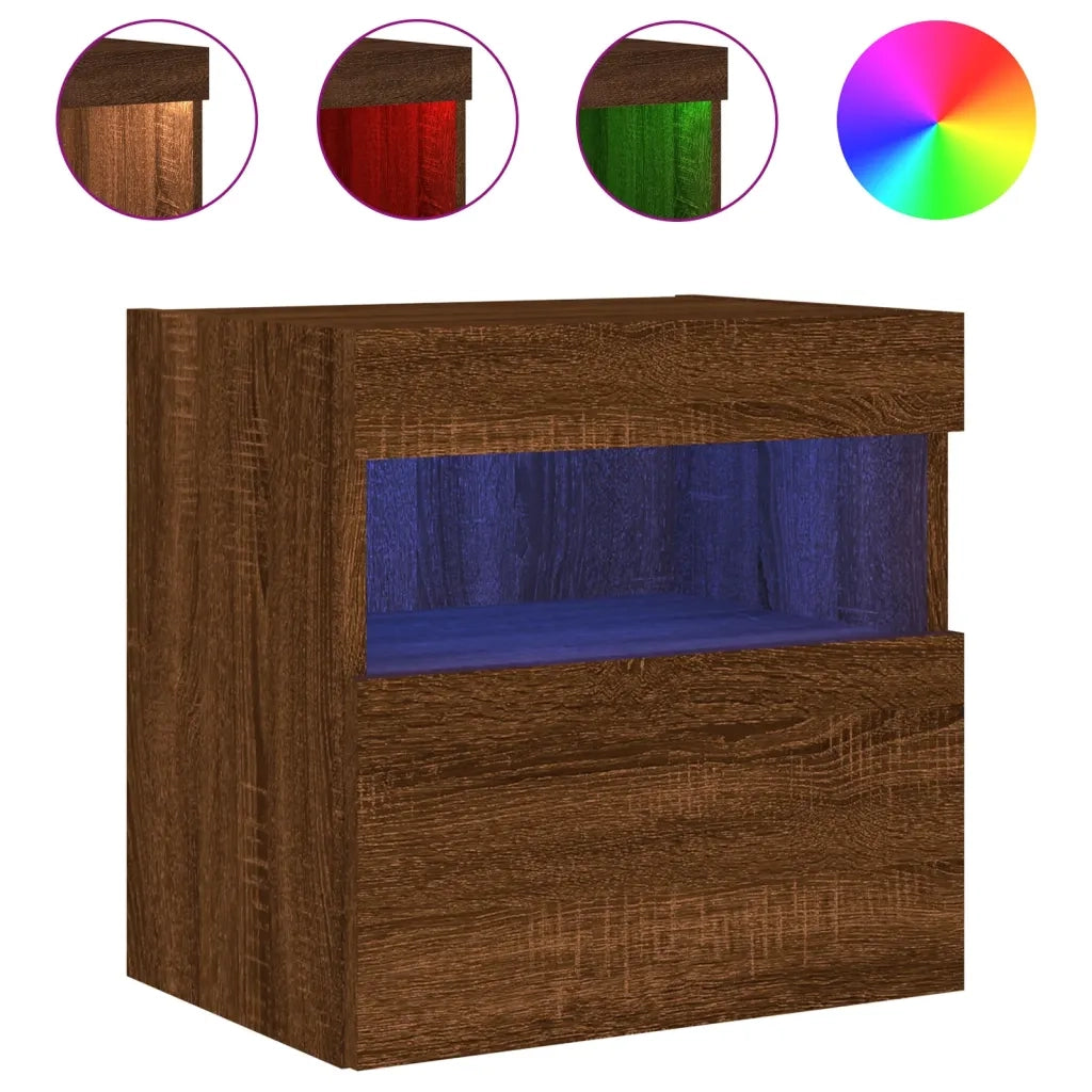 Mobile TV a Parete con Luci LED Rovere Marrone 40x30x40 cm 837181