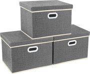 Scatole di archiviazione pieghevoli con coperchio, grandi, scatole di archiviazione per armadio, camera da bambino, cassetti con coperchio per l'organizzazione di casa e ufficio, 3 pezzi, nero