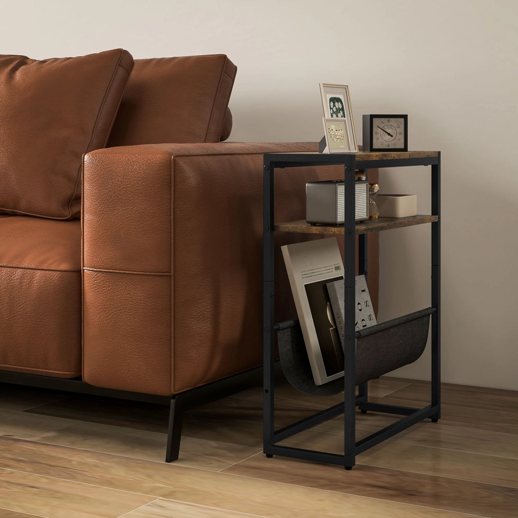 Tavolino da caff¨¨ con ripiani e porta riviste ¨C Zephmum ¨C Rustico marrone 43x18x56 cm