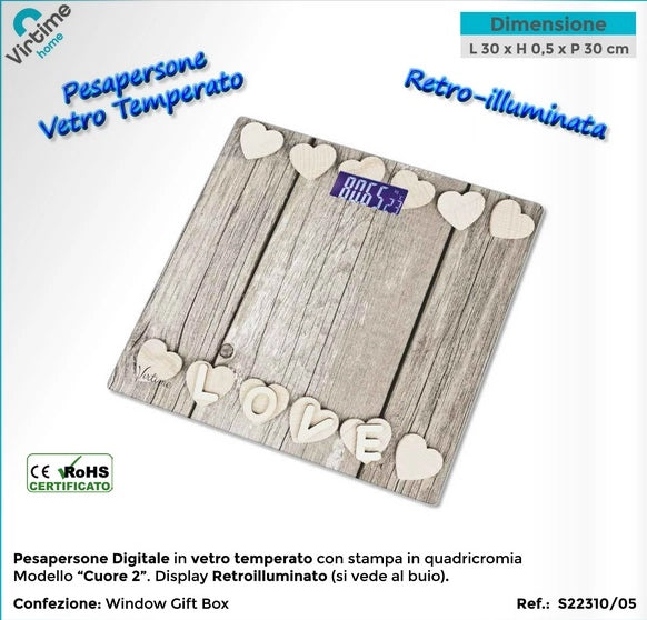 Bilancia Pesapersone Digitale in Vetro Temperato Wood & Hearts