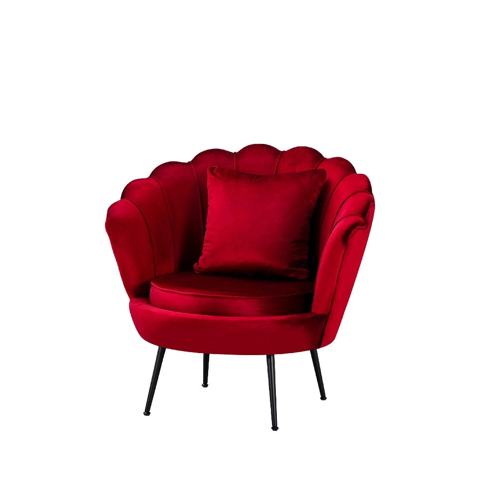 Poltrona Orel a Conchiglia in Velluto Rosso – Design Elegante e Avvolgente