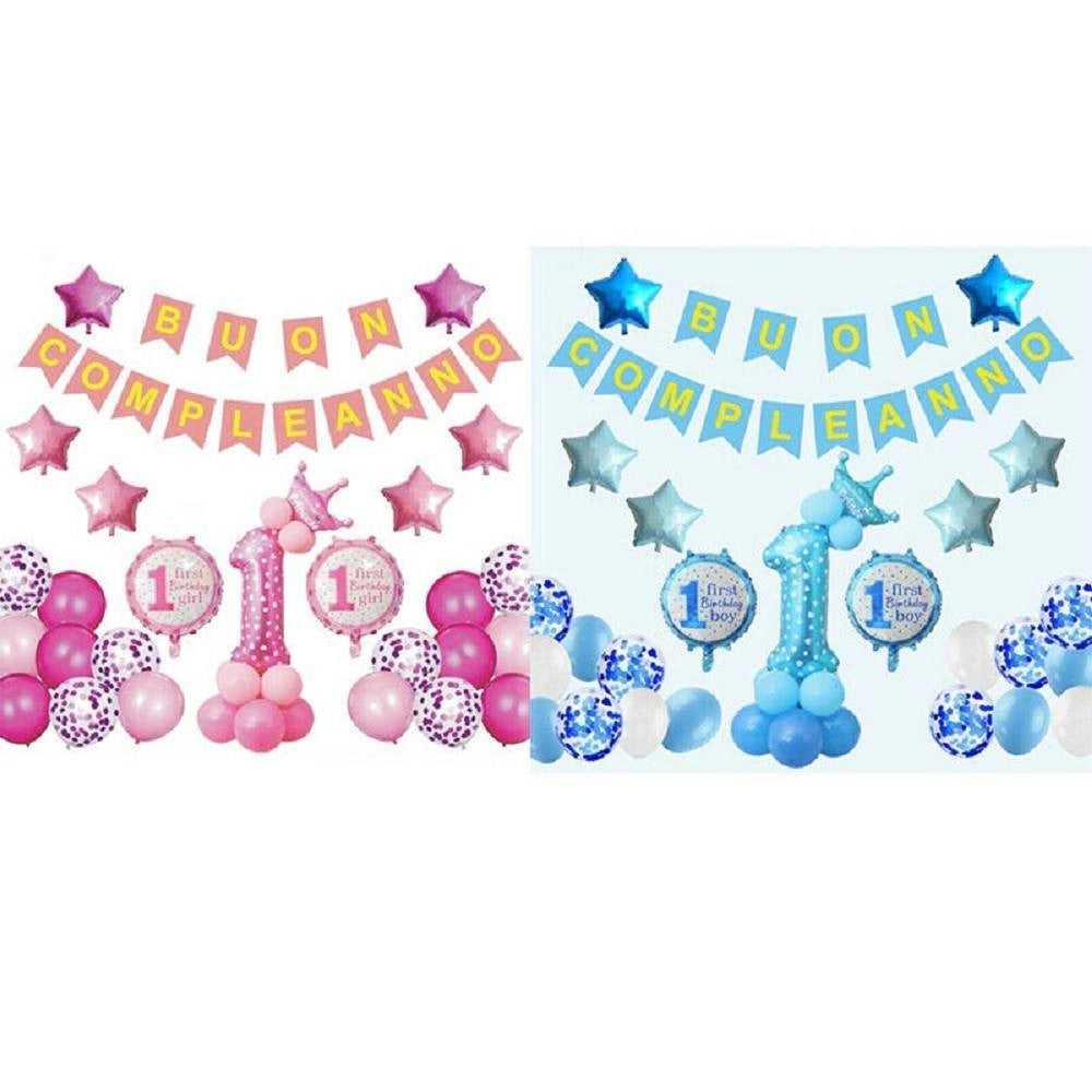 Trade Shop - Palloncini Gonfiabili Festa Bimbo Bimba 1 Anno Compleanno Festone Buon Compleanno -