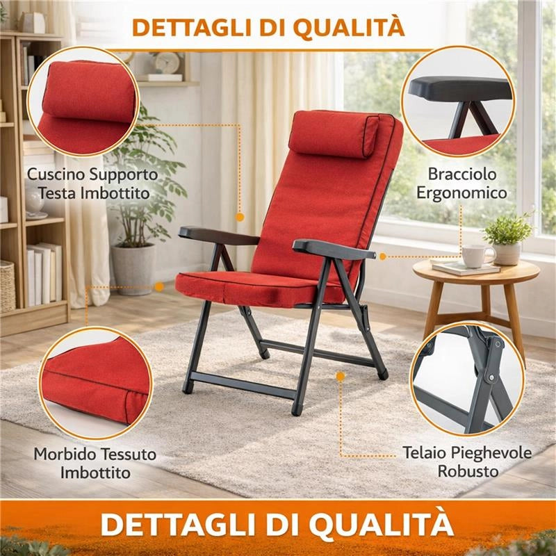 MAURY'S SEDIA ROMA IN POLICOTONE CON POGGIATESTA EXTRACONFORT, 6 POSIZIONI, COLORE ROSSO
