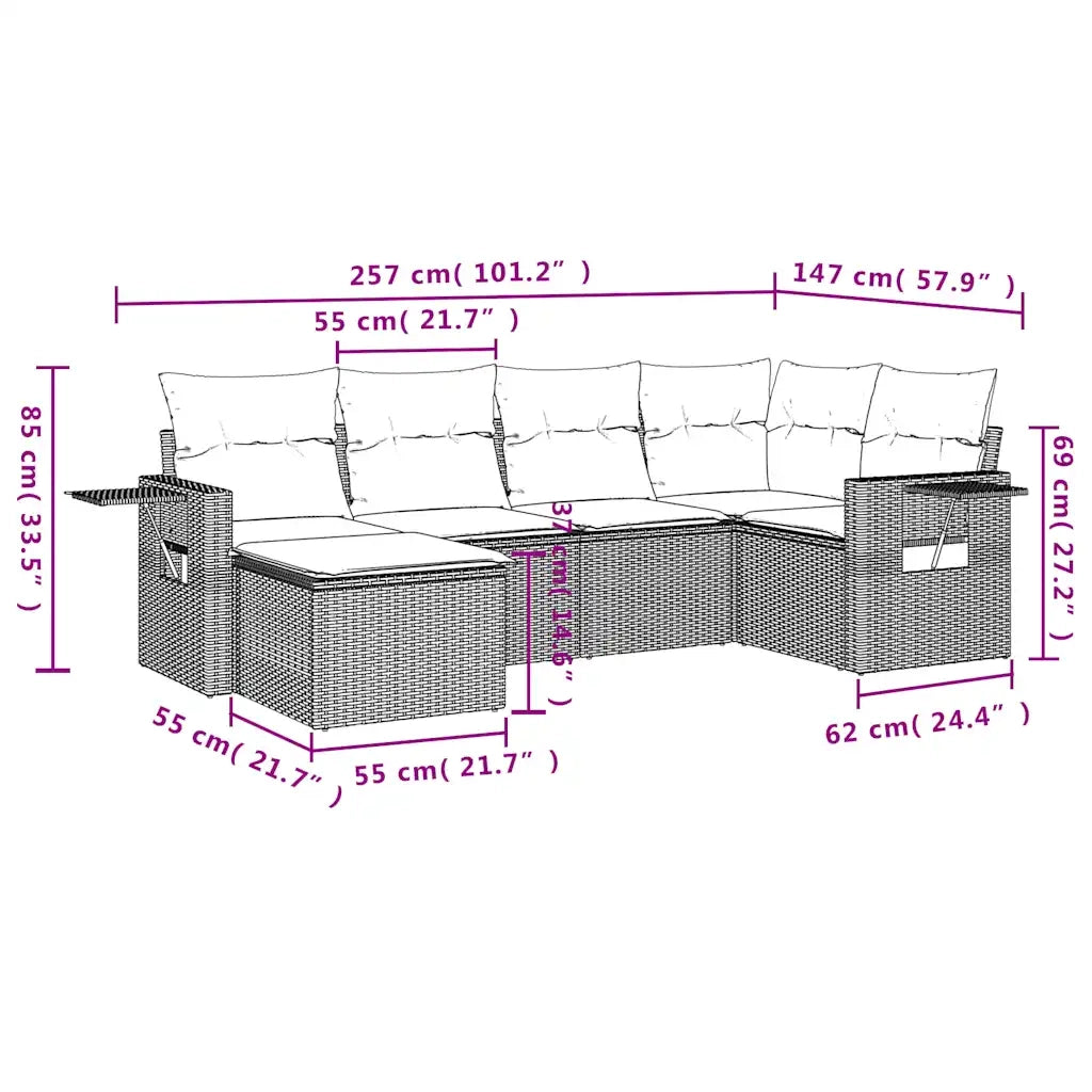 Set Divani da Giardino 6 pz con Cuscini Marrone in Polyrattan 3220463