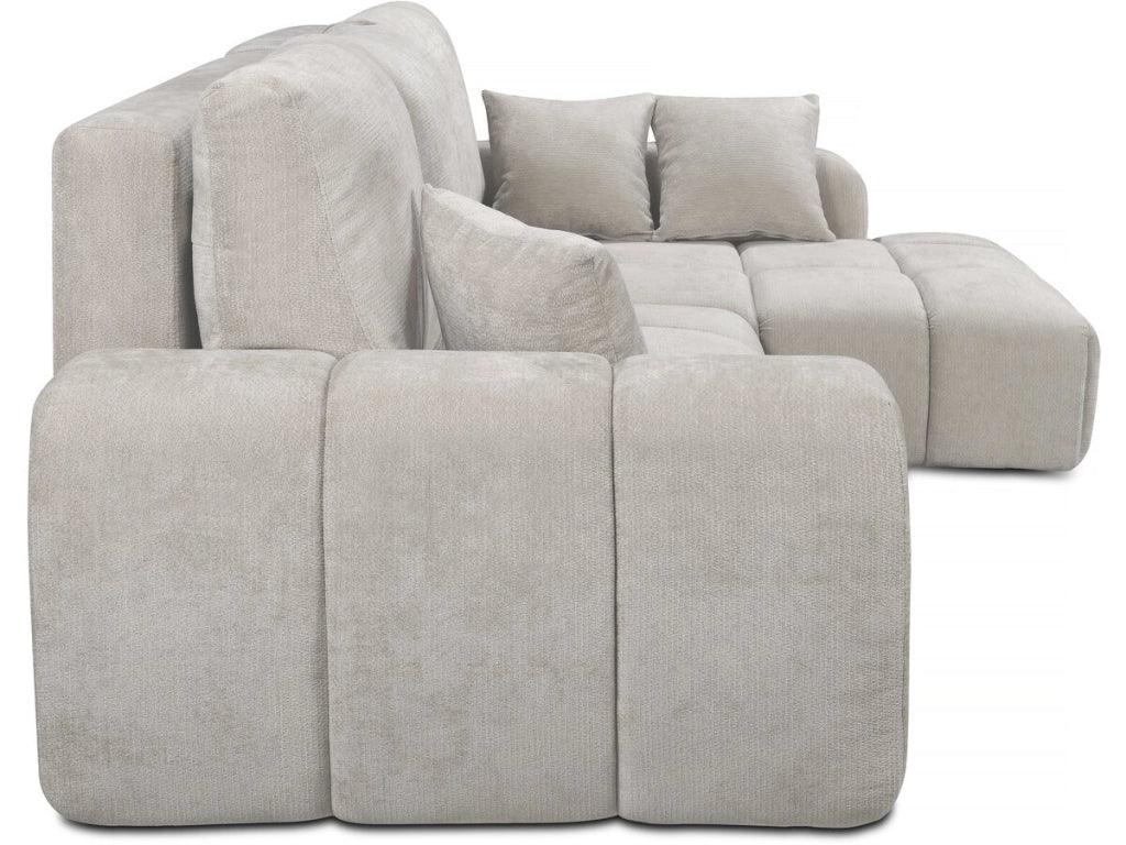 Divano letto angolare destro in tessuto ciniglia "Verneuil" - 3 posti - Beige