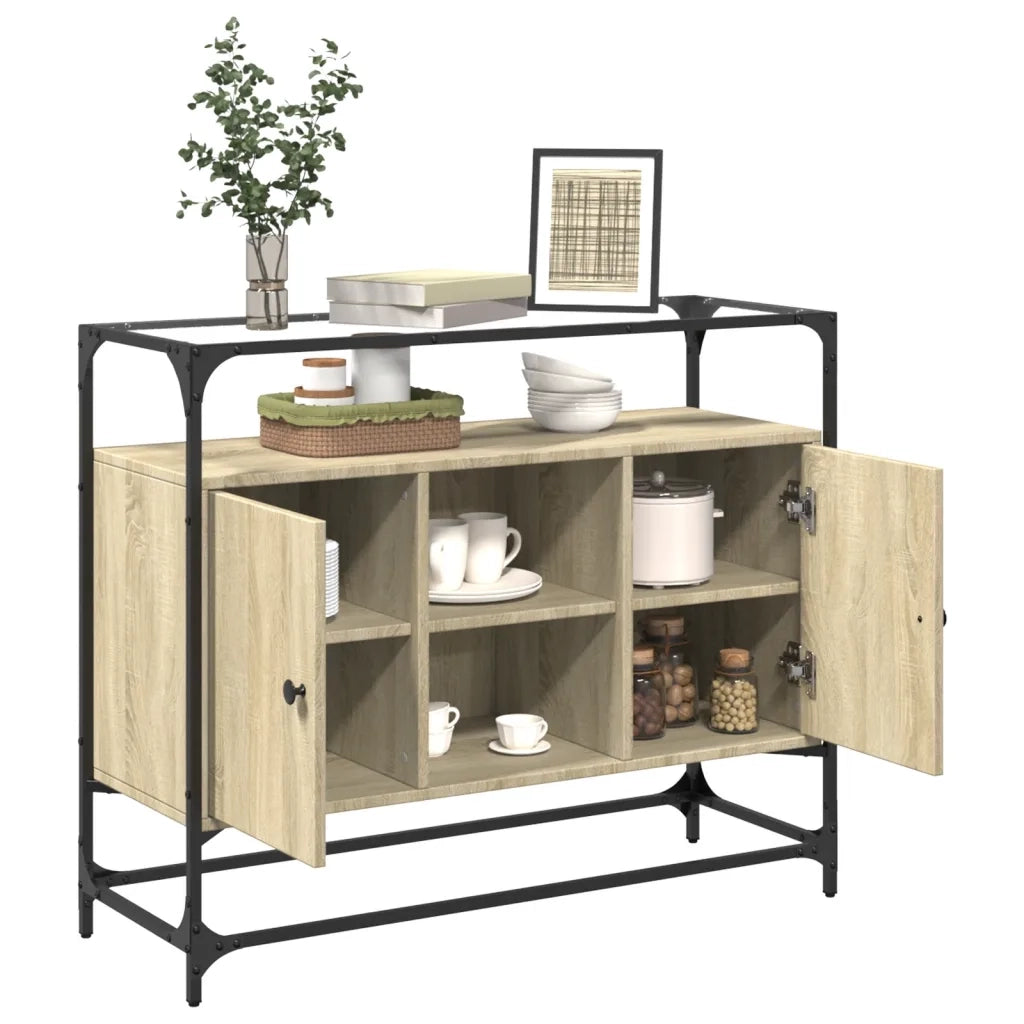 Credenza | Madia | Buffet da pranzo | Armadio da pranzo Piano Vetro Rovere Sonoma 98x35x81cm Legno Multistrato
