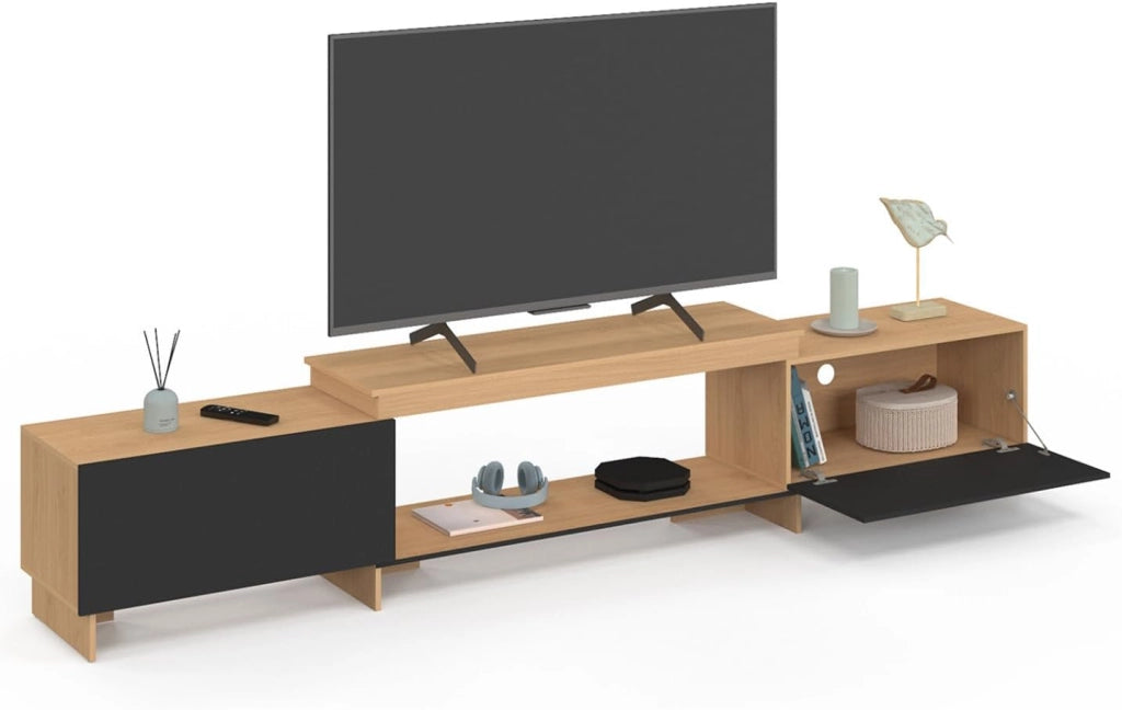 VLAD Mobile TV allungabile a 2 ante in legno e nero 140-240 cm