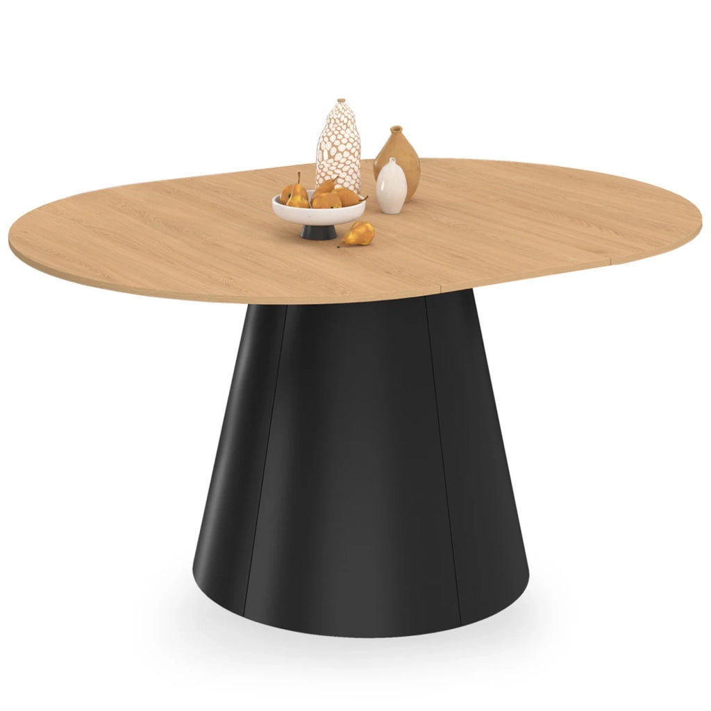 IDMarket - Tavolo da pranzo rotondo allungabile ANGELE, 4-8 posti a sedere, legno effetto faggio e gamba nera, 110-150 cm