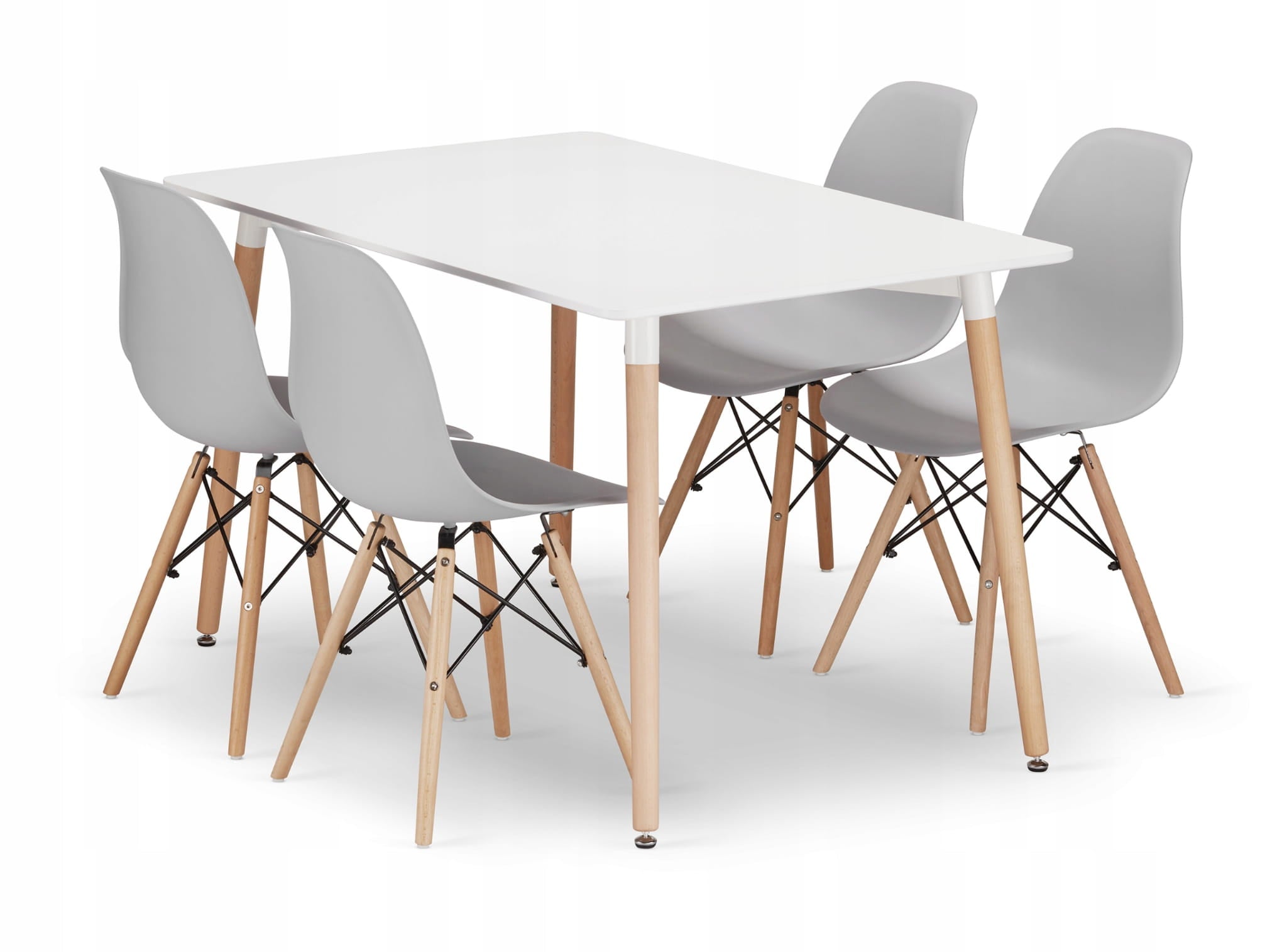 Valora YURO Tavolo Rettangolare 120x80 Bianco + 4 Sedie OSAKA Grigie