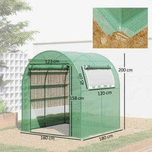 Serra da giardino con telo PE verde e porta avvolgibile 180x180x200 cm
