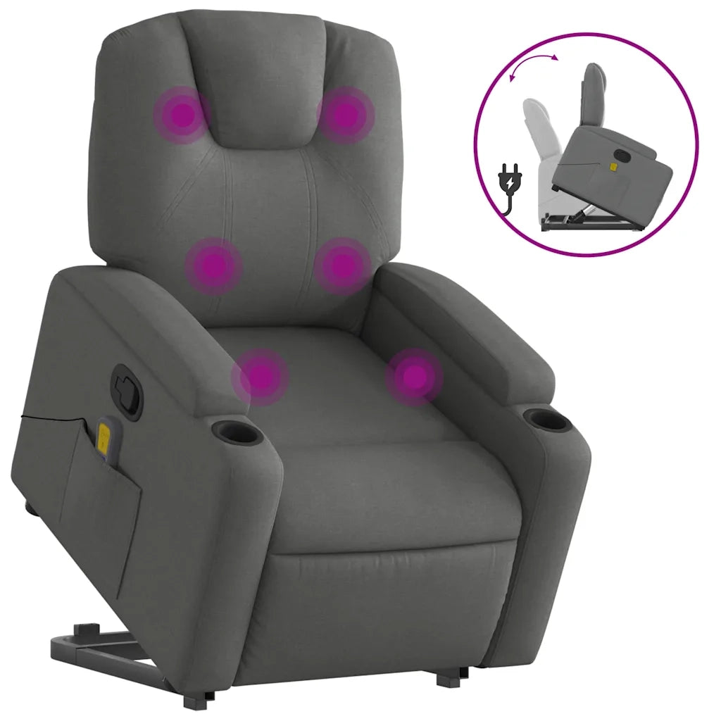 Divano Sedia-Poltrona Alzapersona Massaggi Reclinabile Grigio Scuro Tessuto 100422