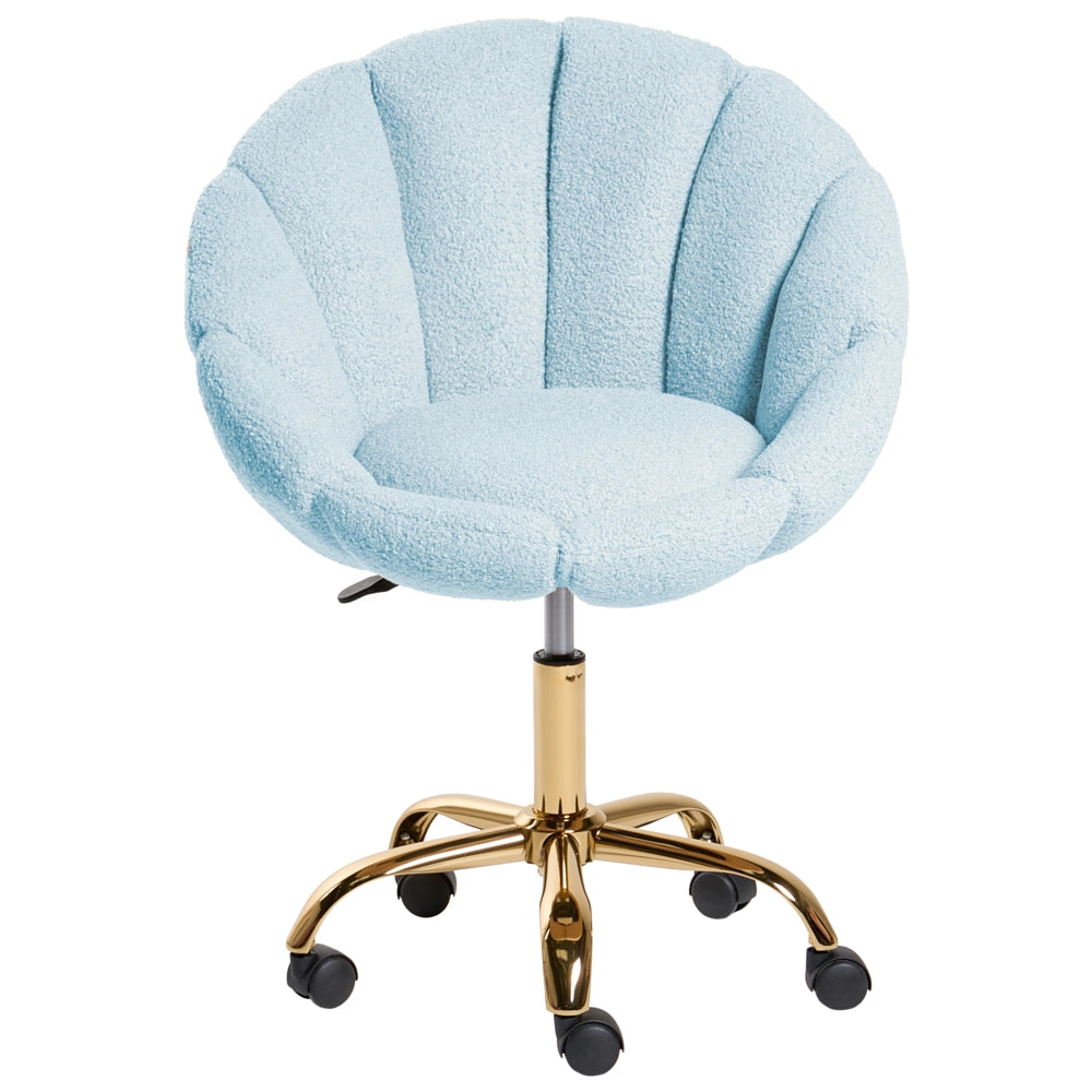 Elegante sedia da ufficio girevole in tessuto bouclè azzurro con base regolabile in altezza Design moderno Home Office