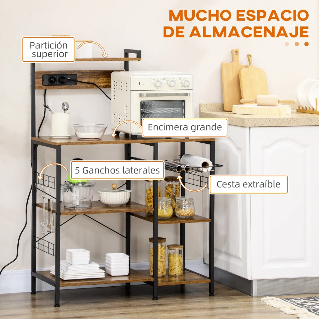 Mobile Cucina per Microonde con Presa e USB ¨C zephmum ¨C Marrone 90x42x130 cm