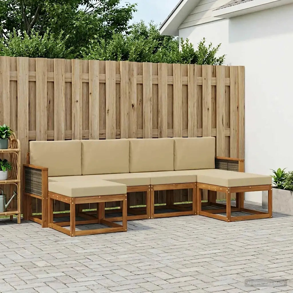 Set di divani da esterno 6 pz Naturale e Beige Poliestere 3385429