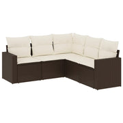 Set Divano da Giardino 5 pz | Set Salotto da Giardino con Cuscini Marrone in Polyrattan