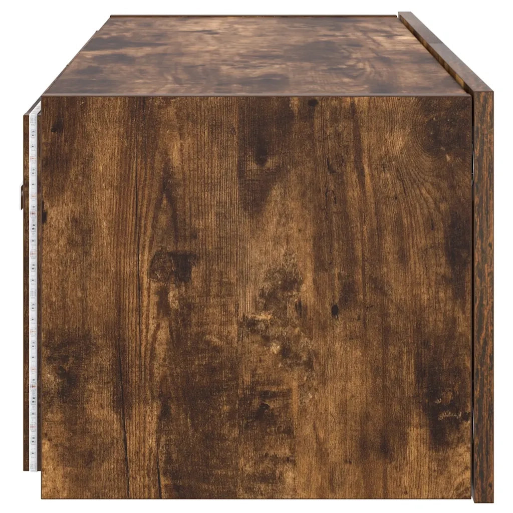 Mobile TV a Parete | Armadietto TV | Mobile Porta TV con Luci LED Rovere Fumo 80x35x31 cm