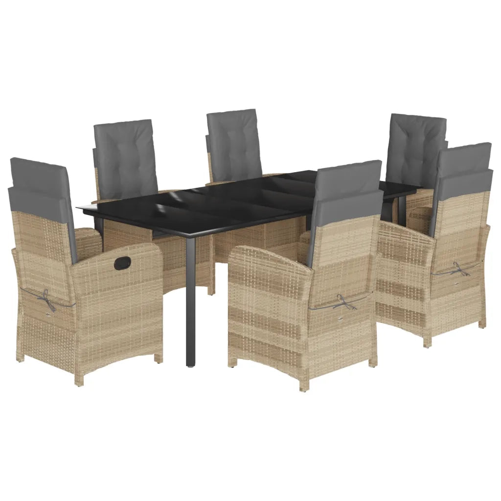 Set Pranzo da Giardino 7 pz con Cuscini Beige Misto Polyrattan