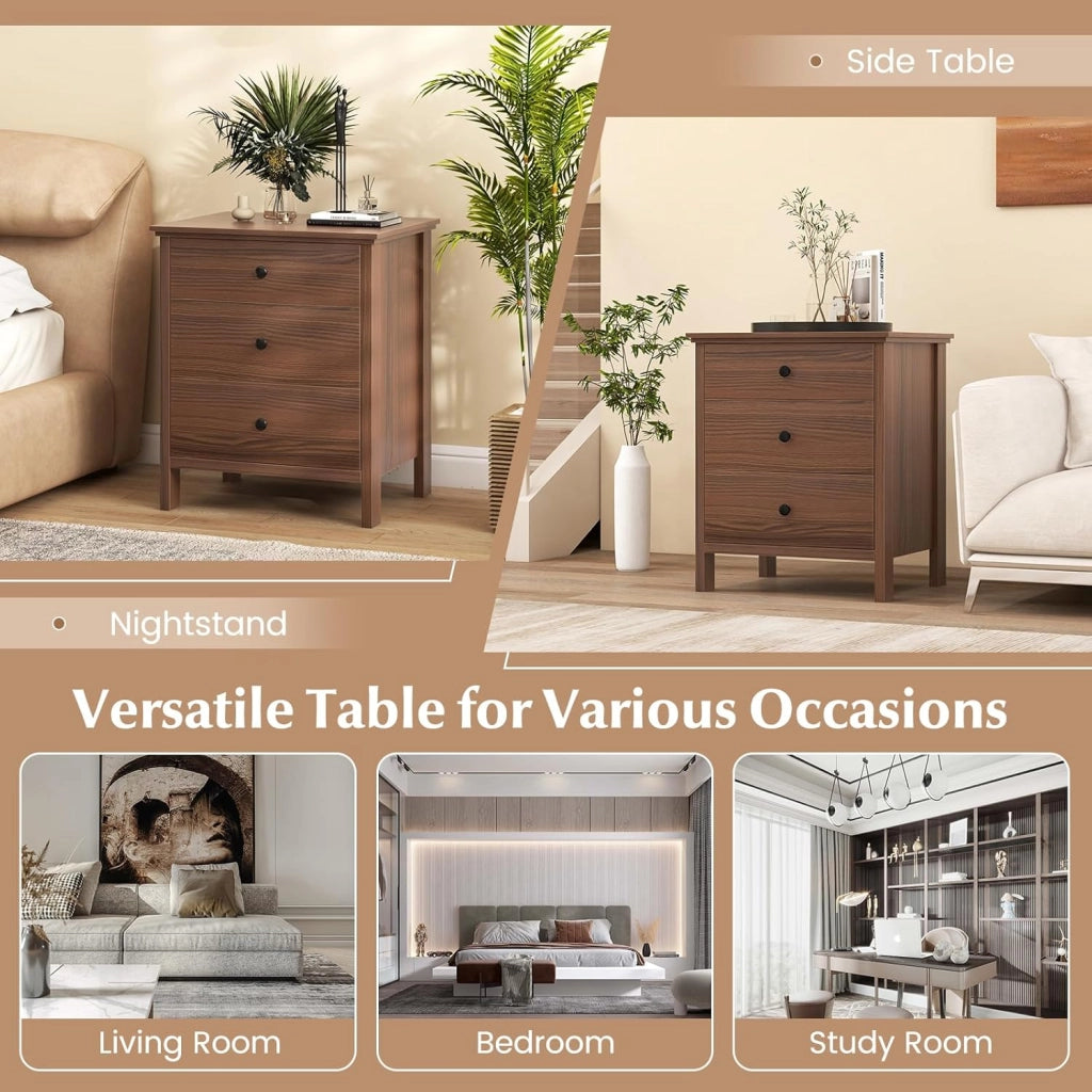 Comodino in legno rosso-marrone, credenza piccola con 3 cassetti, cassettiera autoportante, cassettiera moderna in legno, 56 x 45 x 66 cm