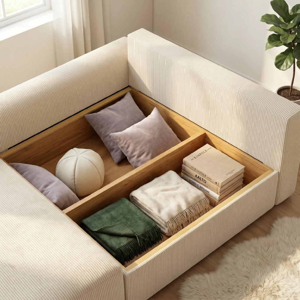 Divano letto 3 posti ¨C zephmum ¨C Tessuto antimacchia beige, Struttura in legno, 230 cm
