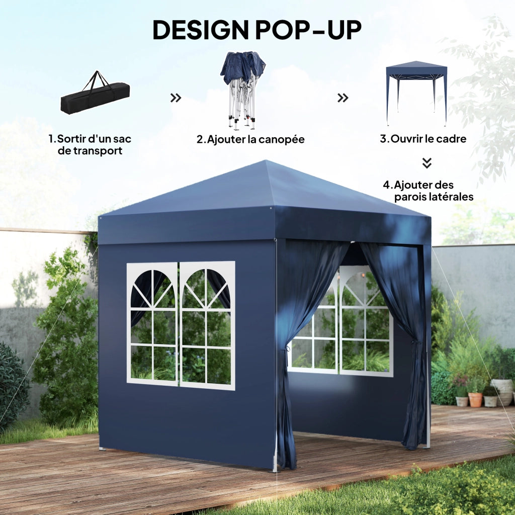 Tendone da giardino pieghevole regolabile in altezza protezione UV ¨C zephmum ¨C 200x200 cm blu