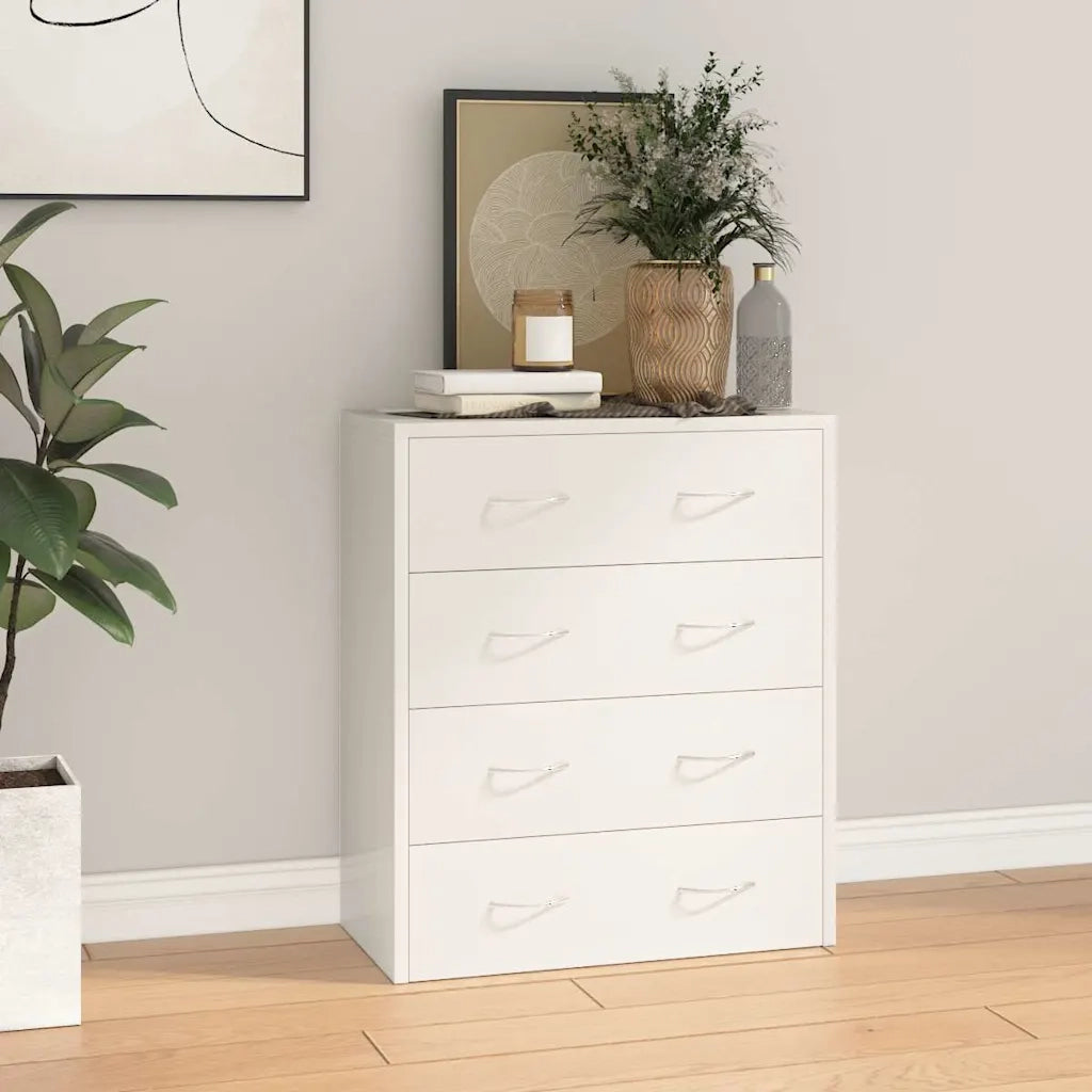 Credenza | Madia | Buffet da pranzo | Armadio da pranzo con 4 Cassetti 60x30,5x71 cm Bianco lucido