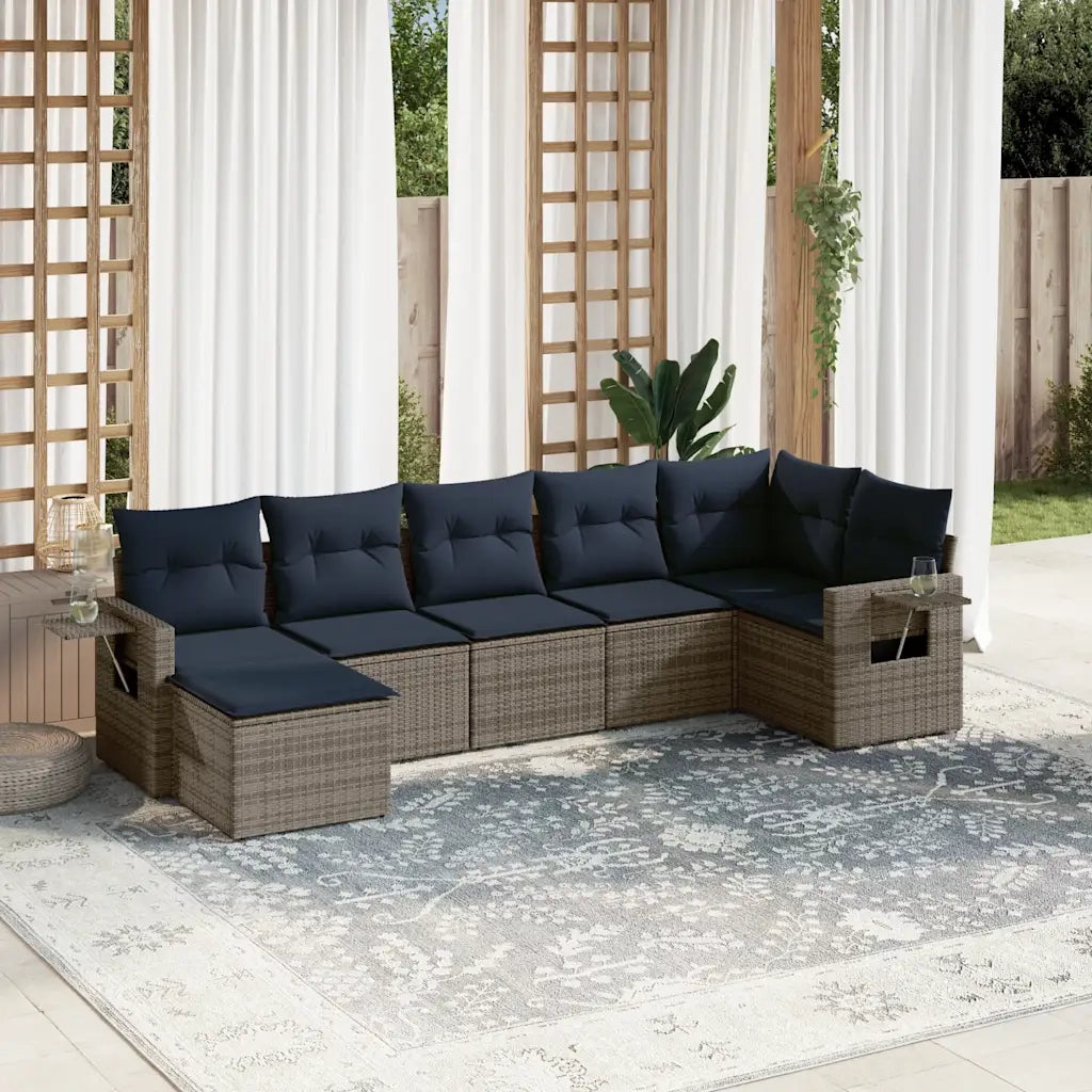 Set Divani da Giardino 7 pz con Cuscini Grigio in Polyrattan 3220480