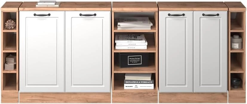 Set di mobili sottotetto Rion, Bianco casa di campagna, 210 cm Set di 5 carcasse armadio profondità 60 cm, adatto per il salvaspazio sotto tetti spioventi