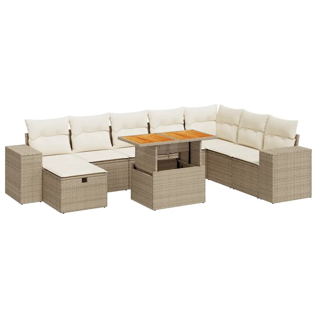Set Divano da Giardino 9 pz con Cuscini Beige Polyrattan Acacia 3328101