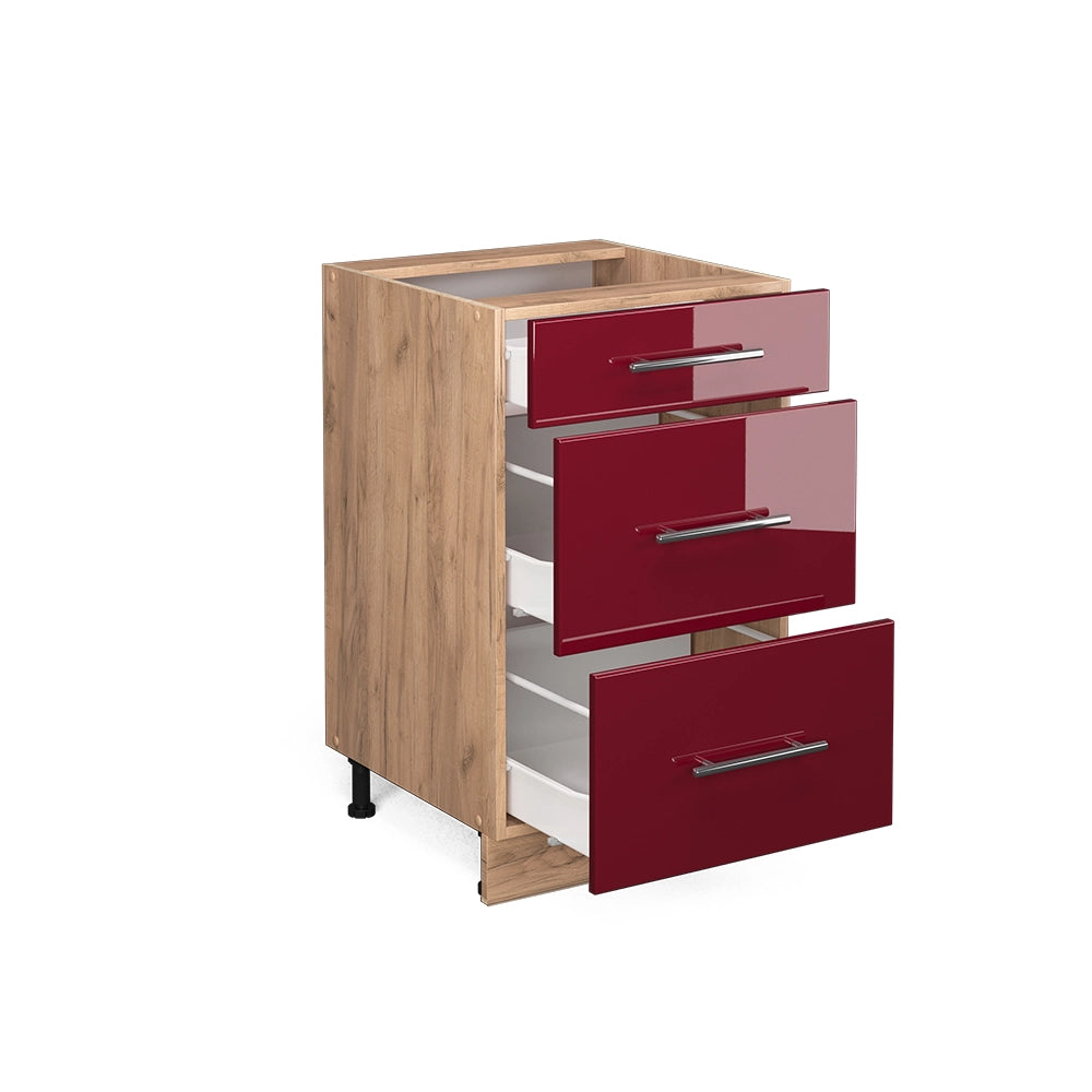 Vicco Mobiletto base per cucina Rosso bordeaux lucido 50 cm senza piano di lavoro