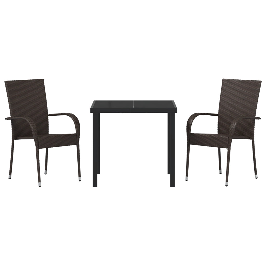 Set da Pranzo da Giardino 3 Pezzi Marrone Rattan Poly