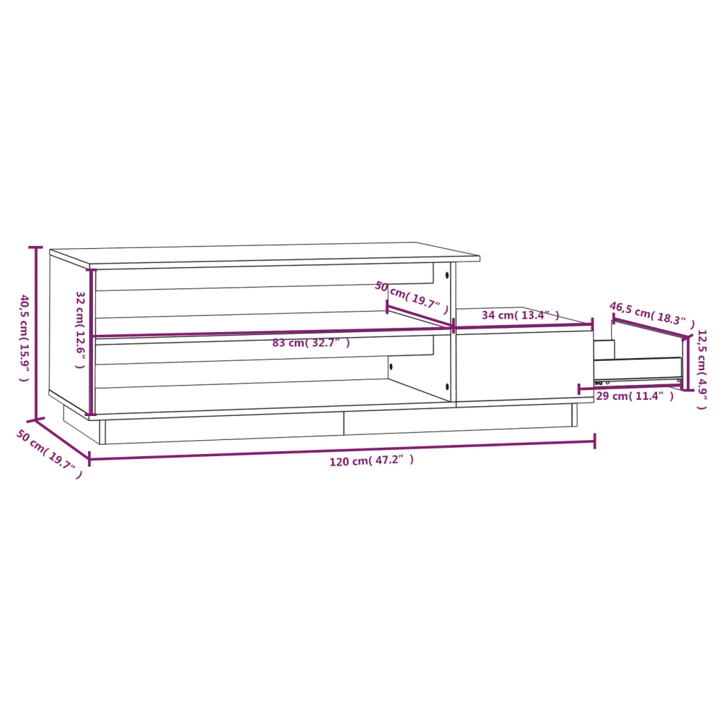 Tavolino da salotto | Tavolino da caff¨¨ | Tavolino da Soggiorno 120x50x40,5 cm in Legno Massello di Pino