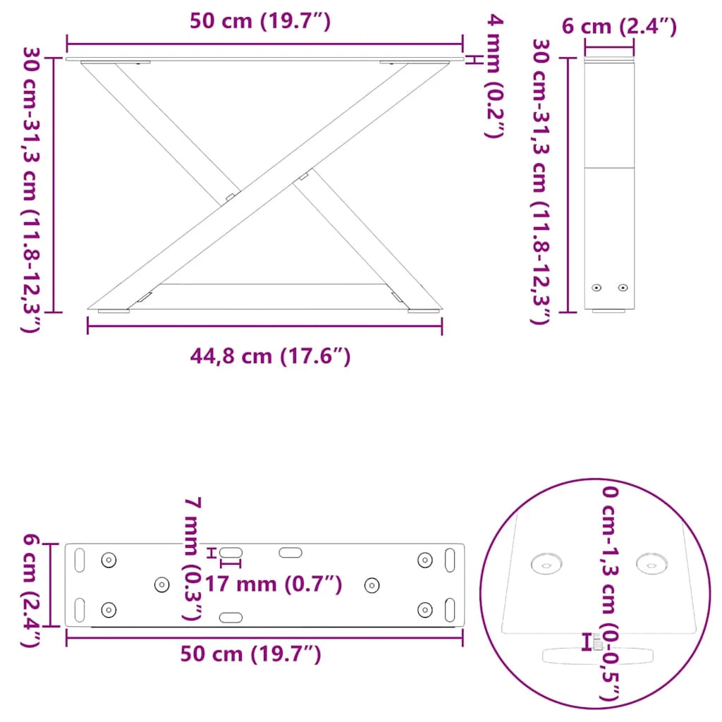 Set di 2 gambe per tavolino da caffè in metallo 50 x 30 cm design geometrico stabile e moderno in acciaio naturale 02_0056973