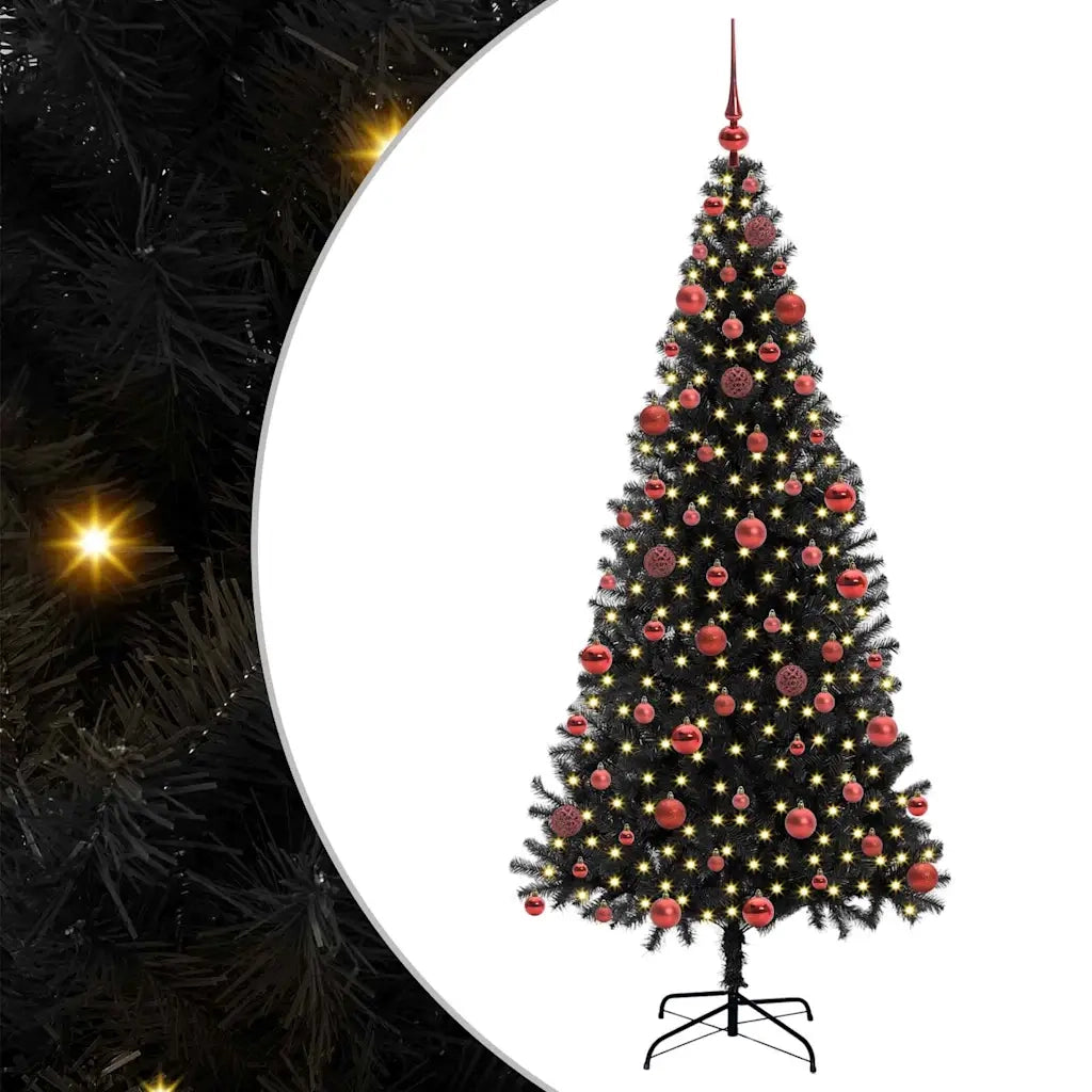 Albero di Natale con 300 LED con supporto-Luci decorative natalizie Nero 180 cm PVC 898102