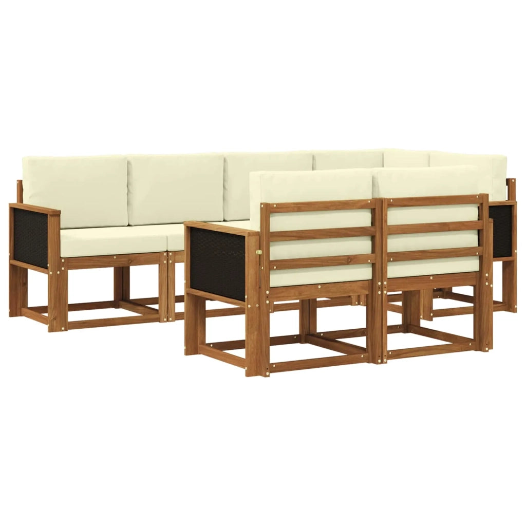 Set di divani da esterno 7 pcs Naturale e Crema Poliestere
