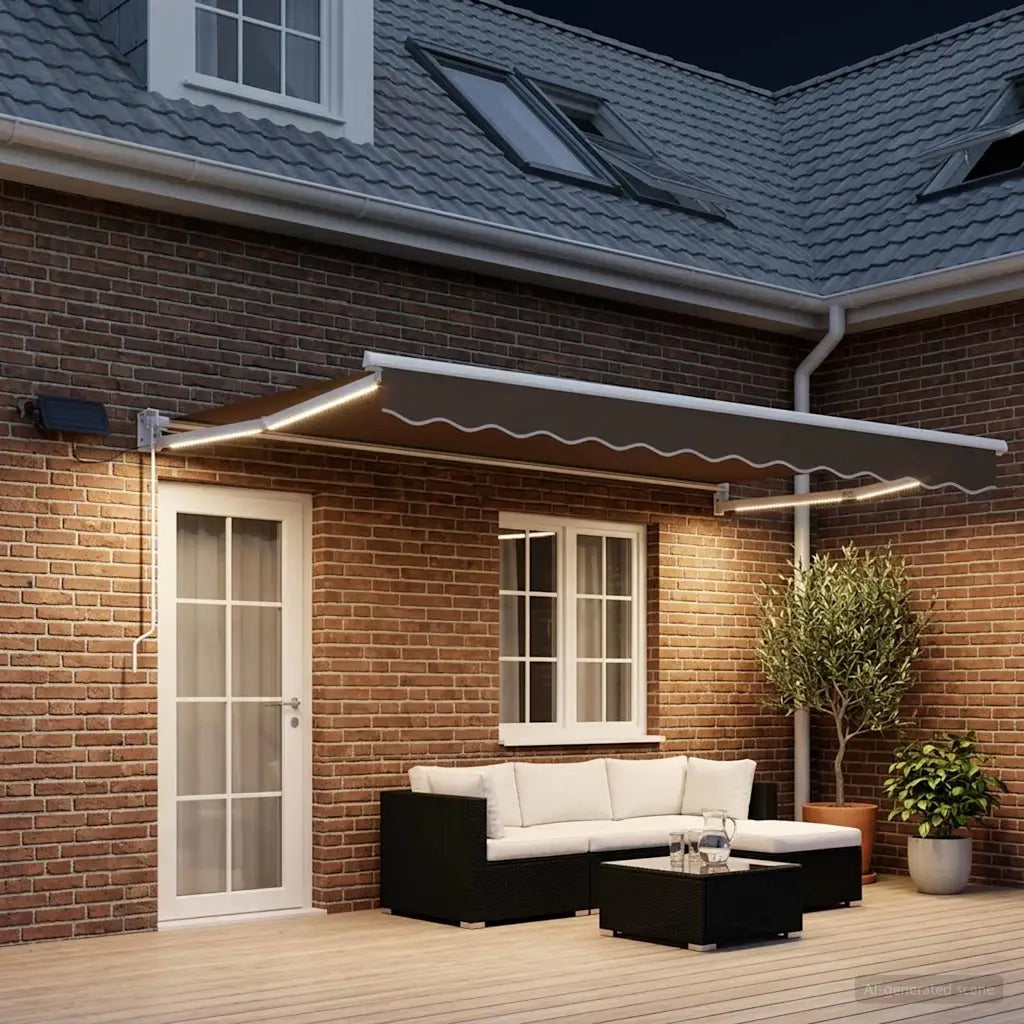 Tenda retrattile manuale con LED Tortora 3426209