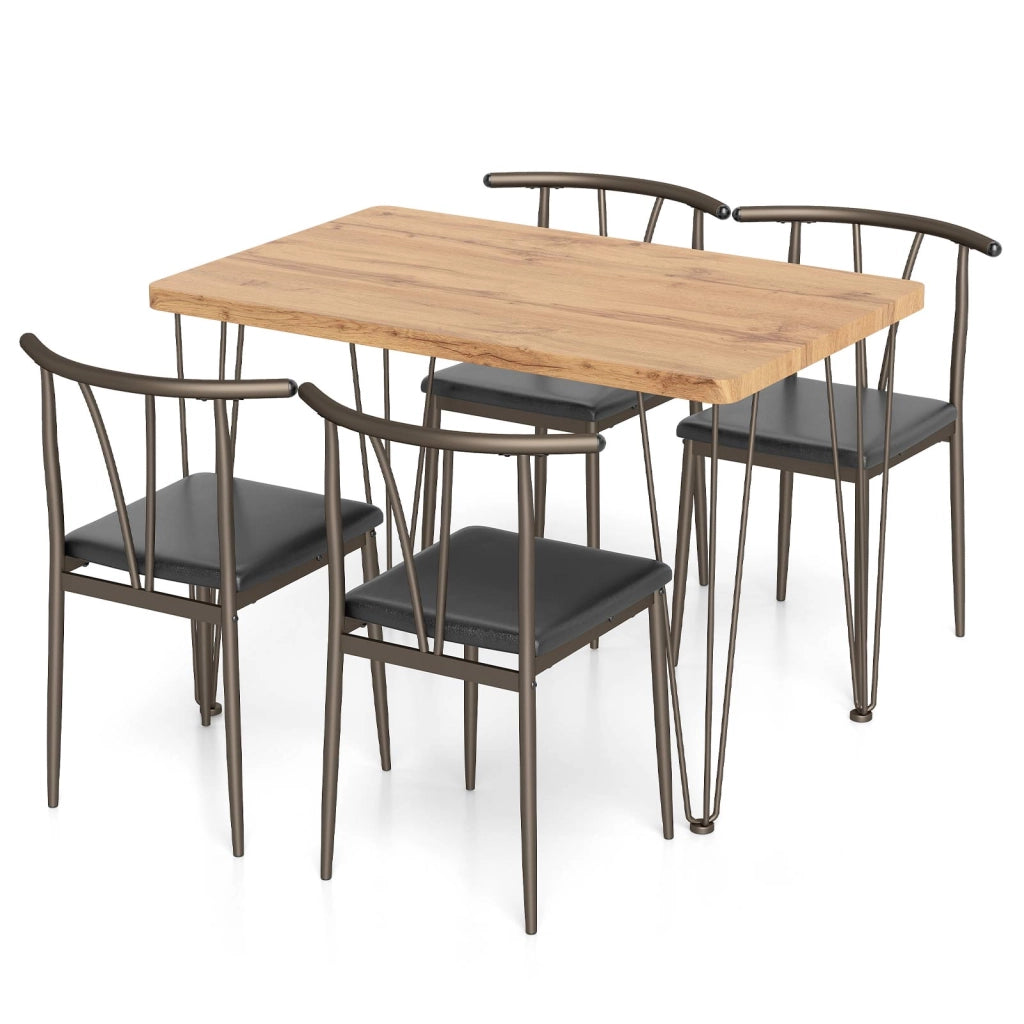 Tavolo e sedie-Set pranzo 5 pz tavolo cucina rettangolare industriale 4 sedie senza braccioli-Set seduta imbottita schienale raggiera
