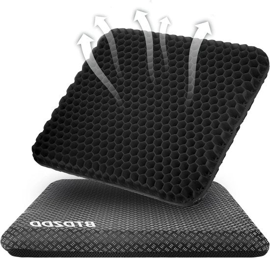 Cuscino di sostegno per seduta biliardo a doppia imbottitura con fodera antiscivolo - Cuscino respirante per sedile di ufficio (nero 43 cm x 39 cm x 4 cm)