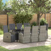 Set da Pranzo da Giardino 9 Pezzi con Cuscini Grigio Polyrattan