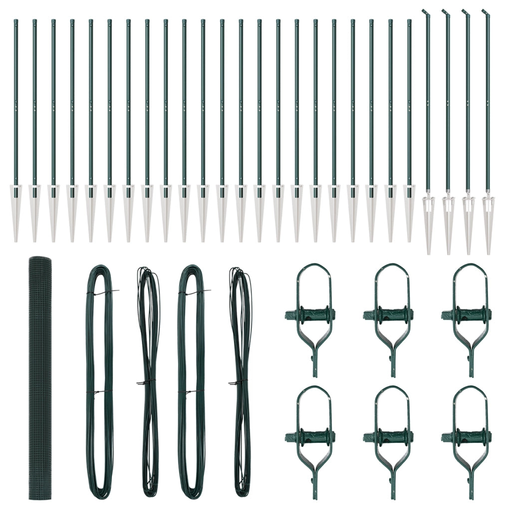 Recinzione in Rete Saldato con 13 Pali Picchetti Verde 1.5x50 m Acciaio