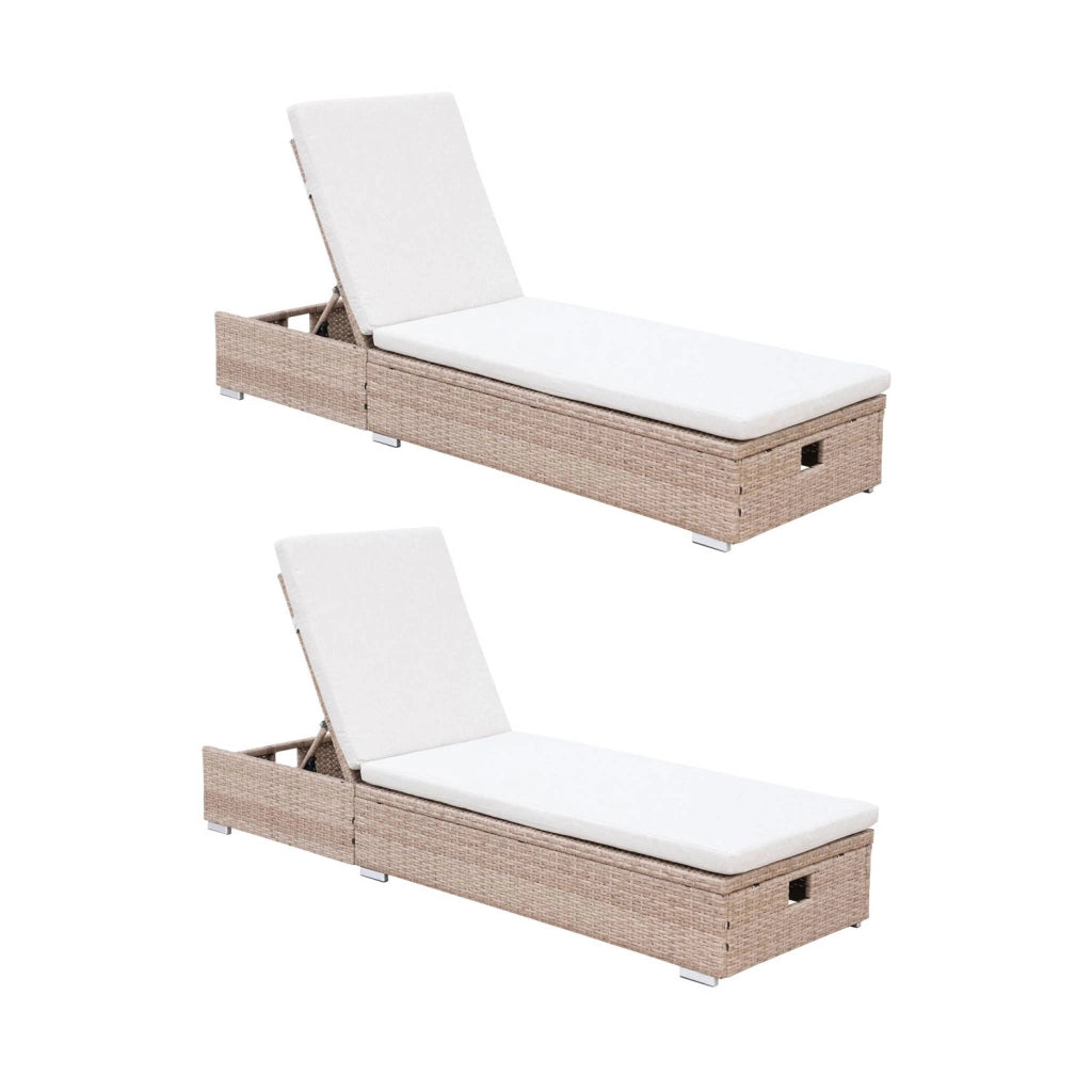 Set 2 lettini prendisole in resina intrecciata di poliestere, beige