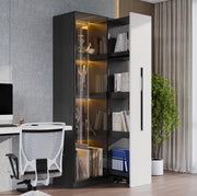 Vetrina moderna con LED e vano laterale 70x40x160 cm in MDF; nero e bianco