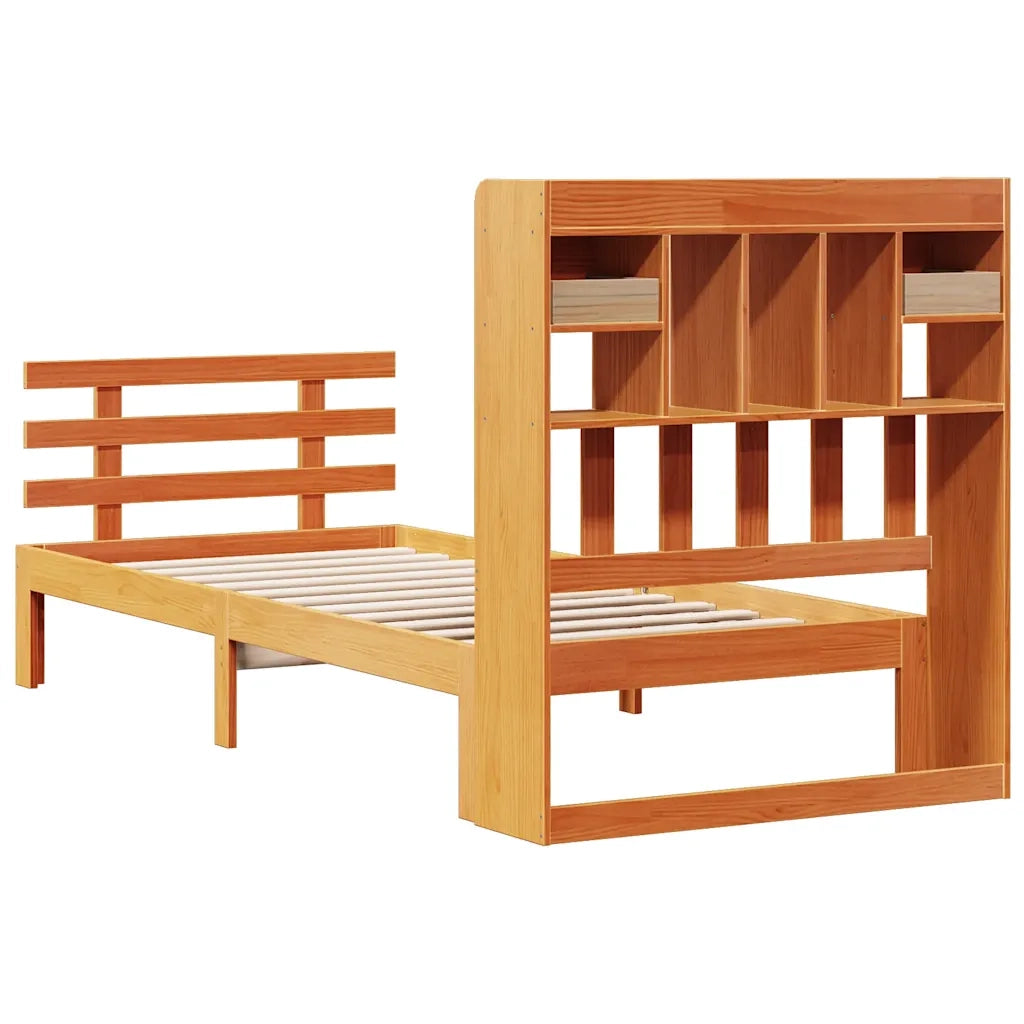 Letto singolo | Letto per adulti | Letto Libreria senza Materasso Marrone Cera 100x200 cm in Pino