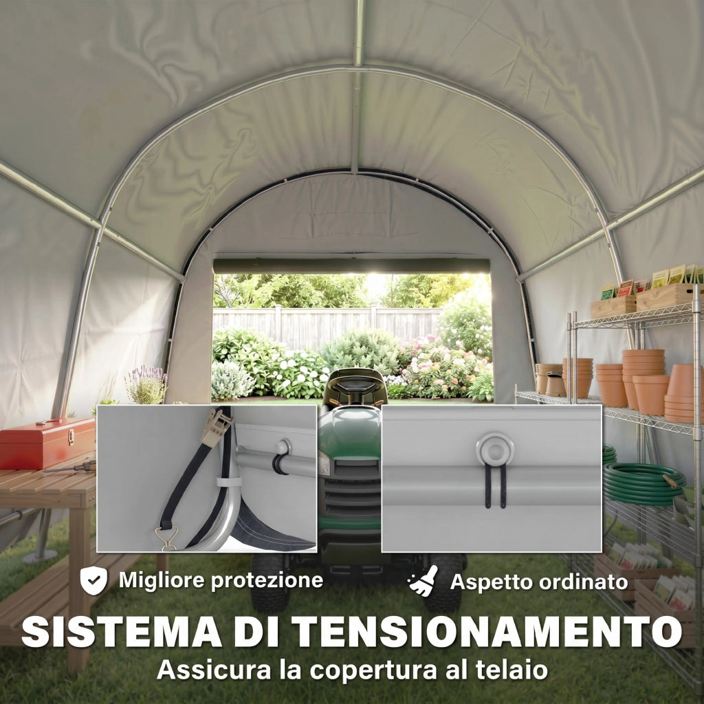 Tendone da Giardino per Moto e Bici con 2 Ingressi ¨C Zephmum ¨C Grigio Acciaio PE 300x300x235 cm