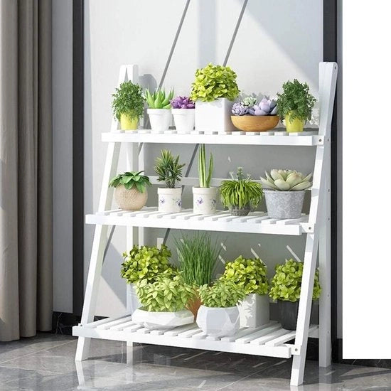 Scala per piante Opvouwbaar scala a bamboo per piante Interno Esterno decorazione per fiori - 70 x 40 x 96 cm bianca Scala per piante