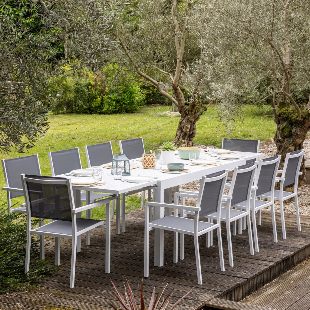 VENEZIASet di mobili da giardino estensibili in textilene grigio 180/300 - alluminio bianco