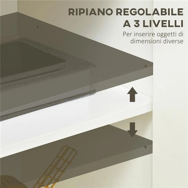 MOBILE MULTIUSO CON ARMADIETTO A 2 LIVELLI IN TRUCIOLATO E RIPIANO REGOLABILE, 80X37X75CM