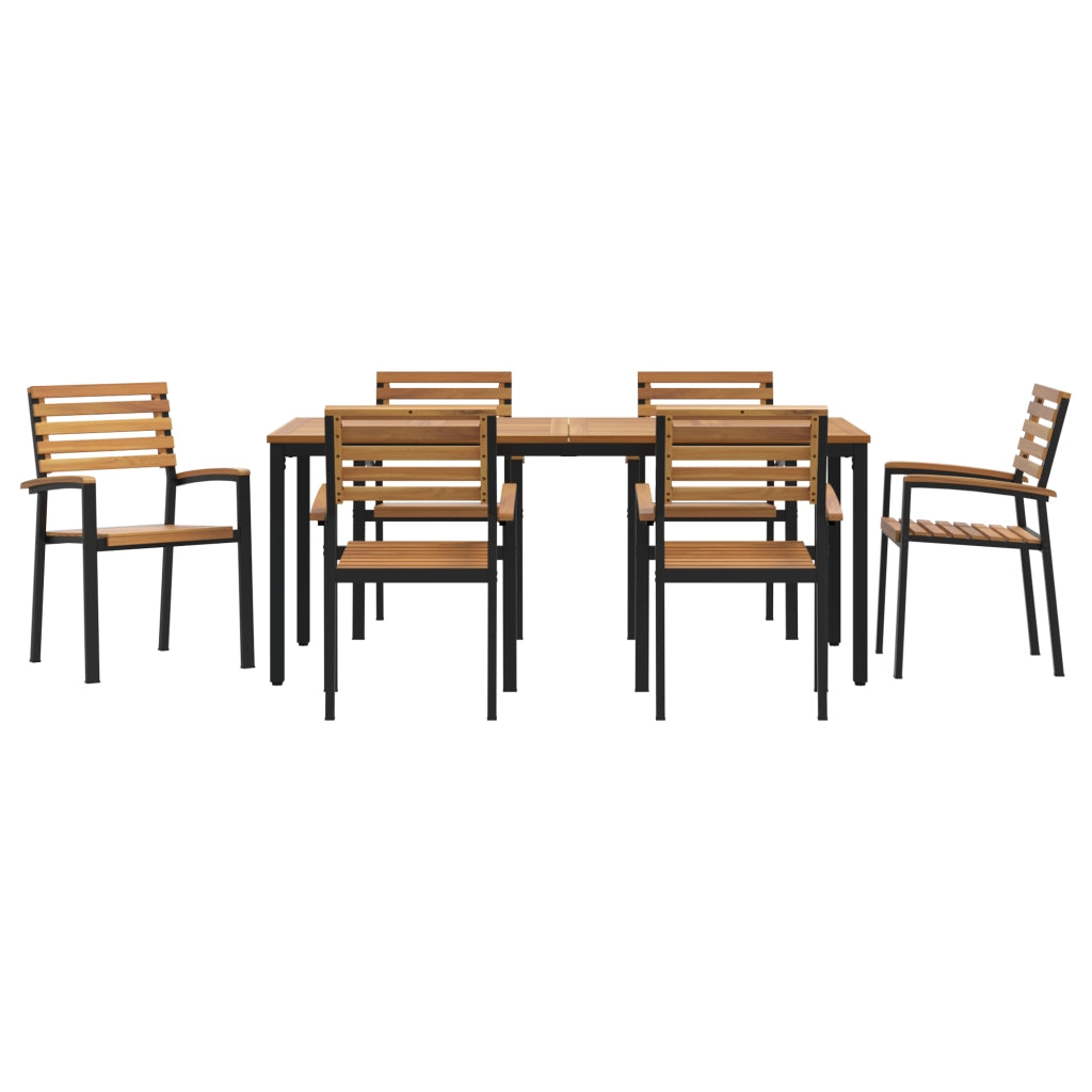Set da Pranzo Giardino 7 Pezzi in Legno Massello Acacia e Metallo