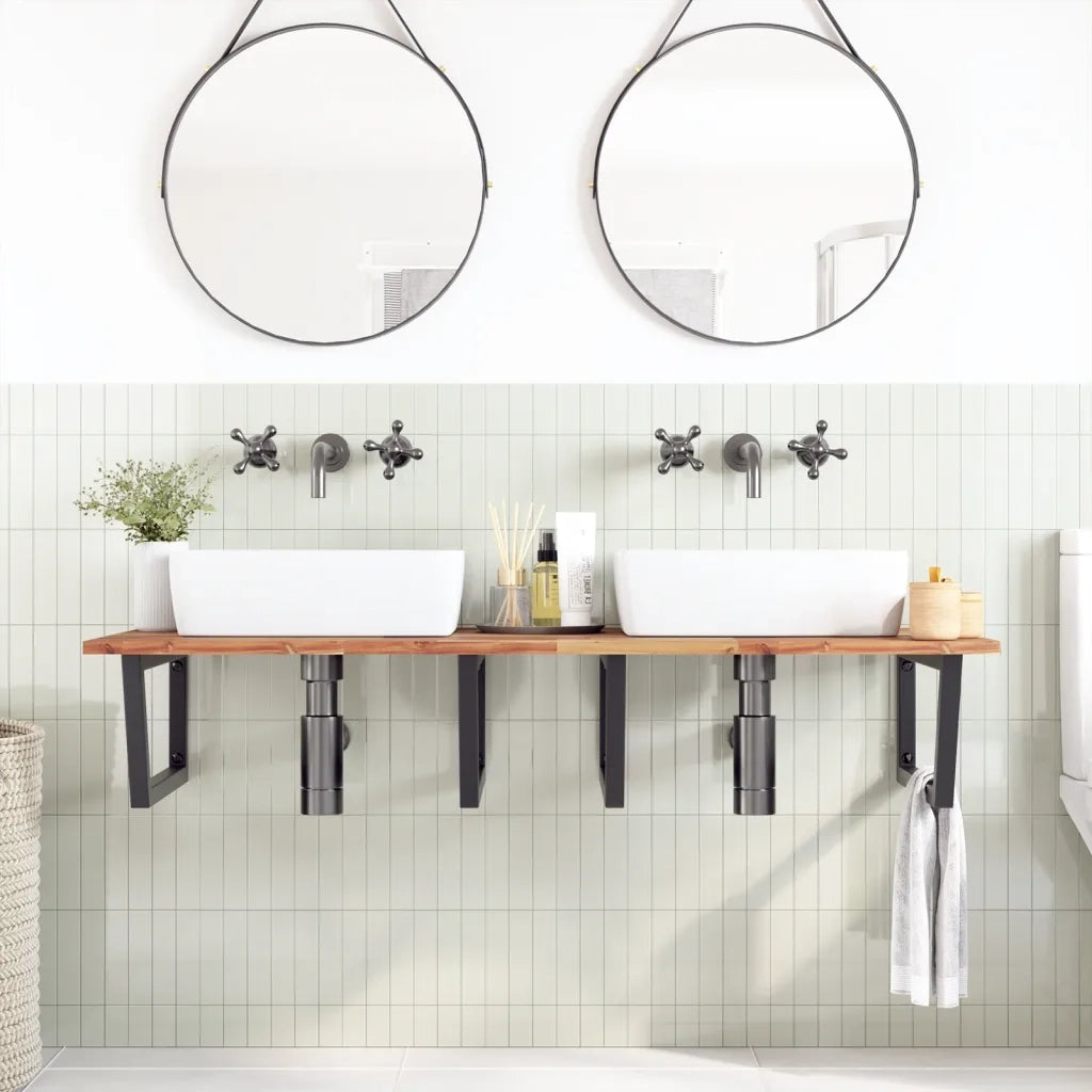 vidaXL Ripiano a Parete per Lavabo in Acciaio e Massello di Acacia