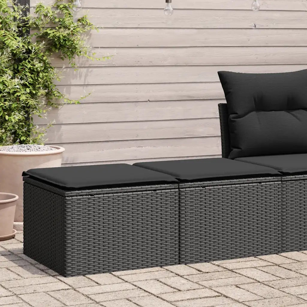 Set Divani da Giardino con Cuscini 2 pz Nero Polyrattan Acacia